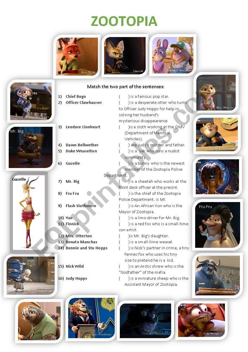 Zootopia - Movie activity worksheet