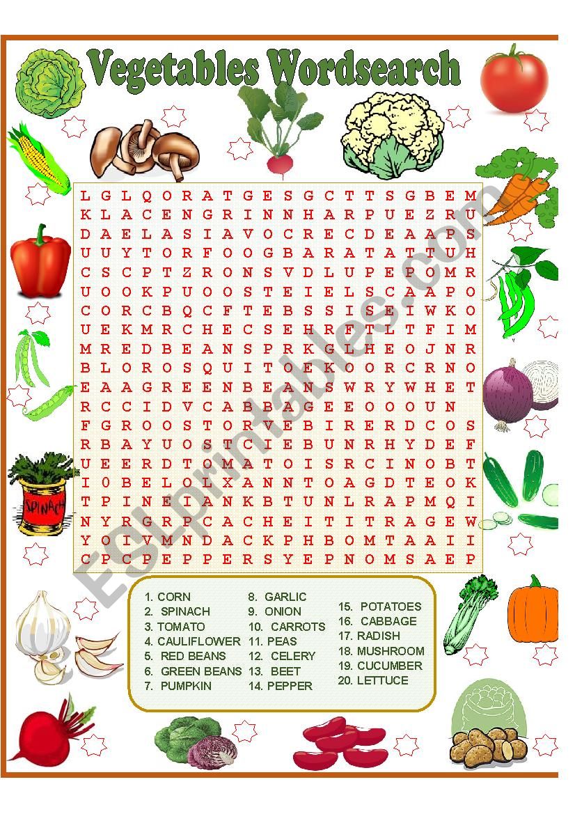 VEGETABLES WORDSEARCH worksheet