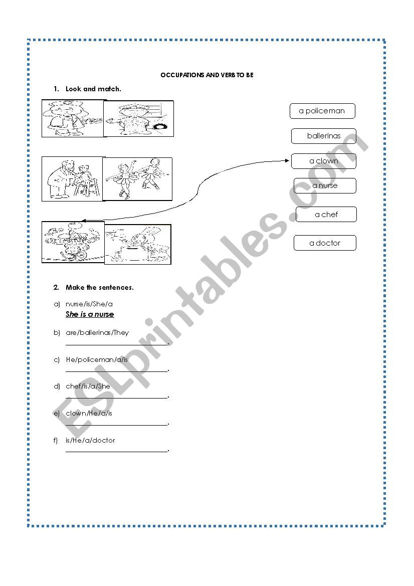 occupations and verb to be worksheet