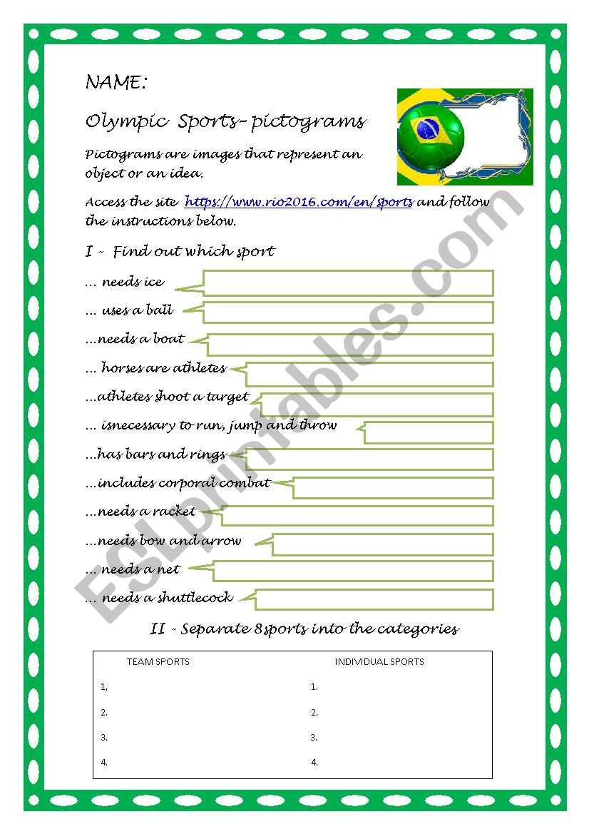 Olympic Sports worksheet