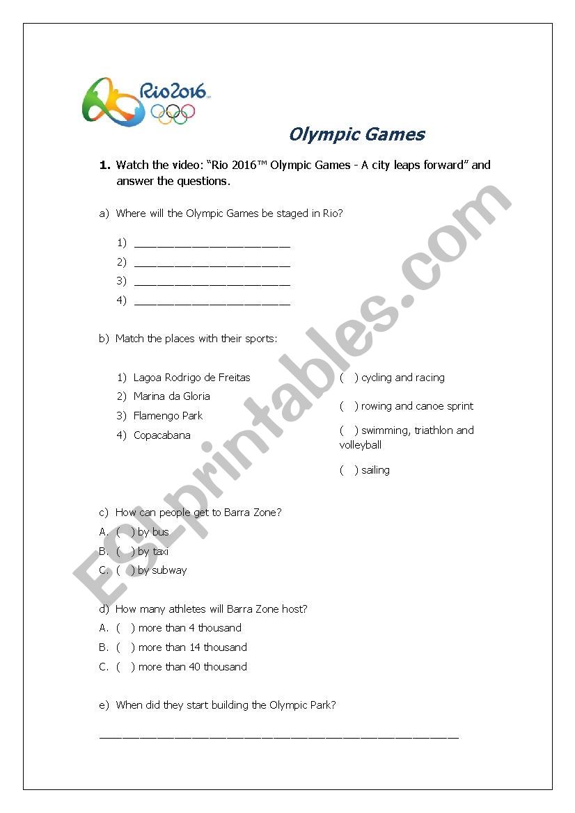 Olympic Games 2016 worksheet