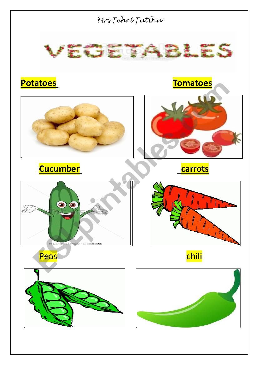 vegetables worksheet