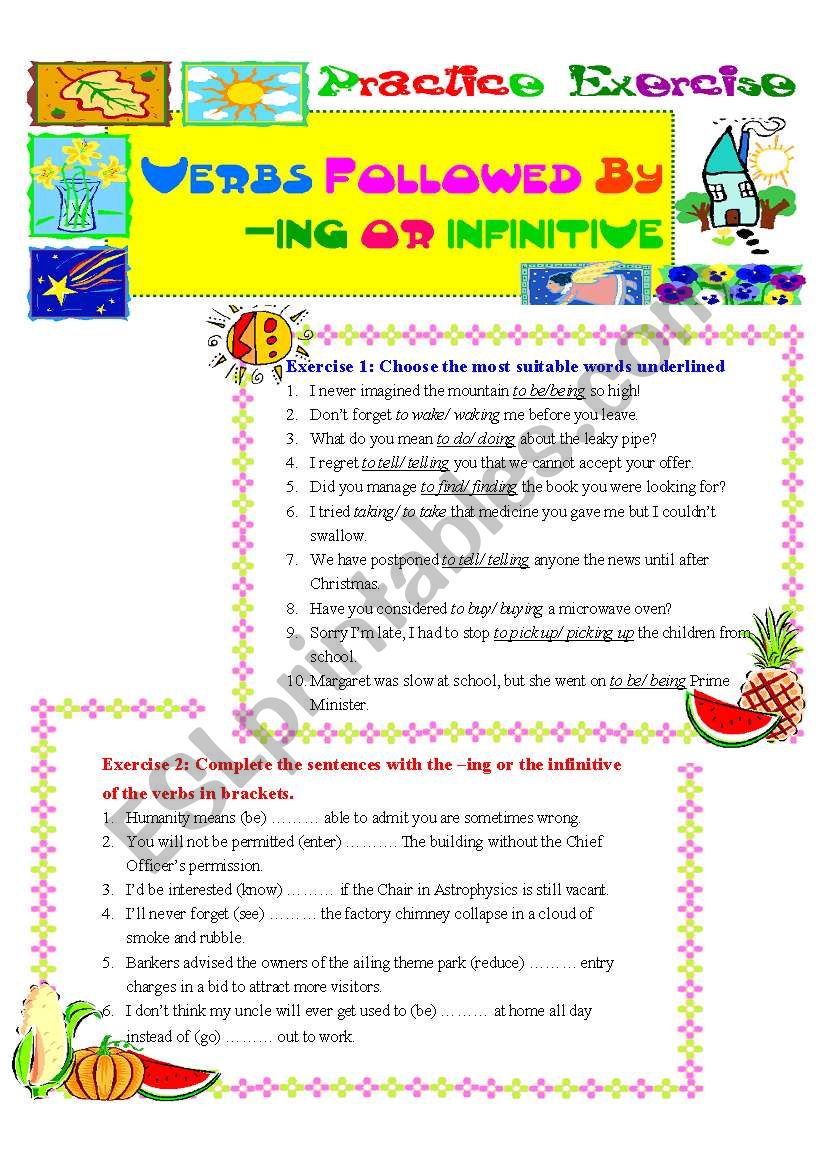 Verbs followed by ing or infintive_practice exercises