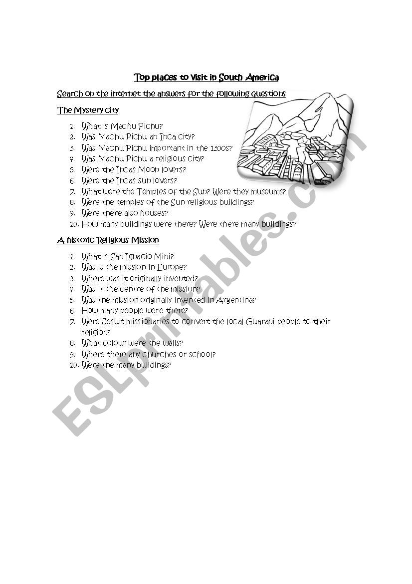 Machu Pichu worksheet