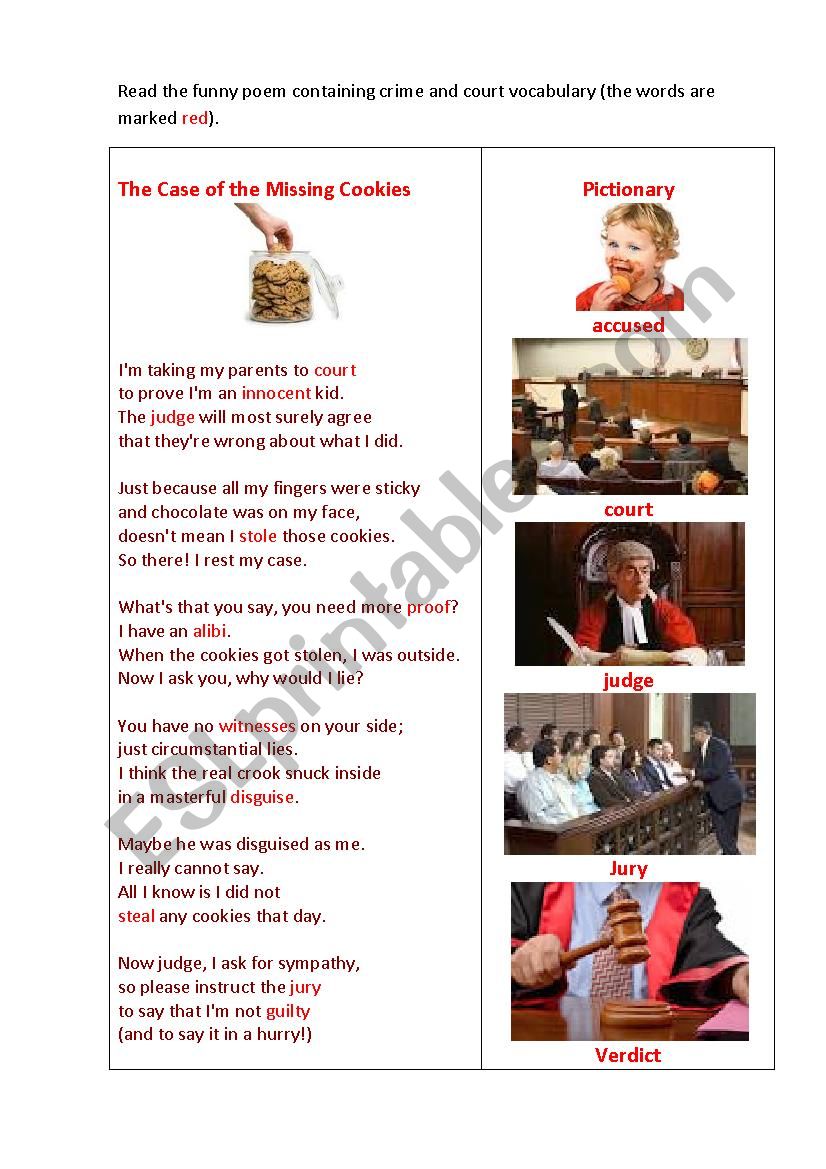 THE CASE OF THE MISSING COOKIES ( a poem + a matching exercise)