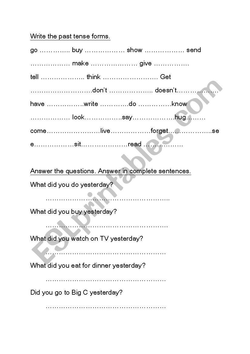 Pst tense exercise  worksheet