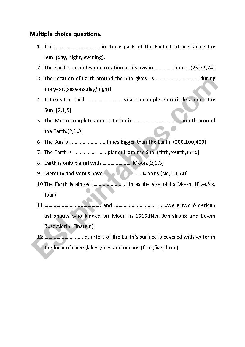 Our Solar System worksheet