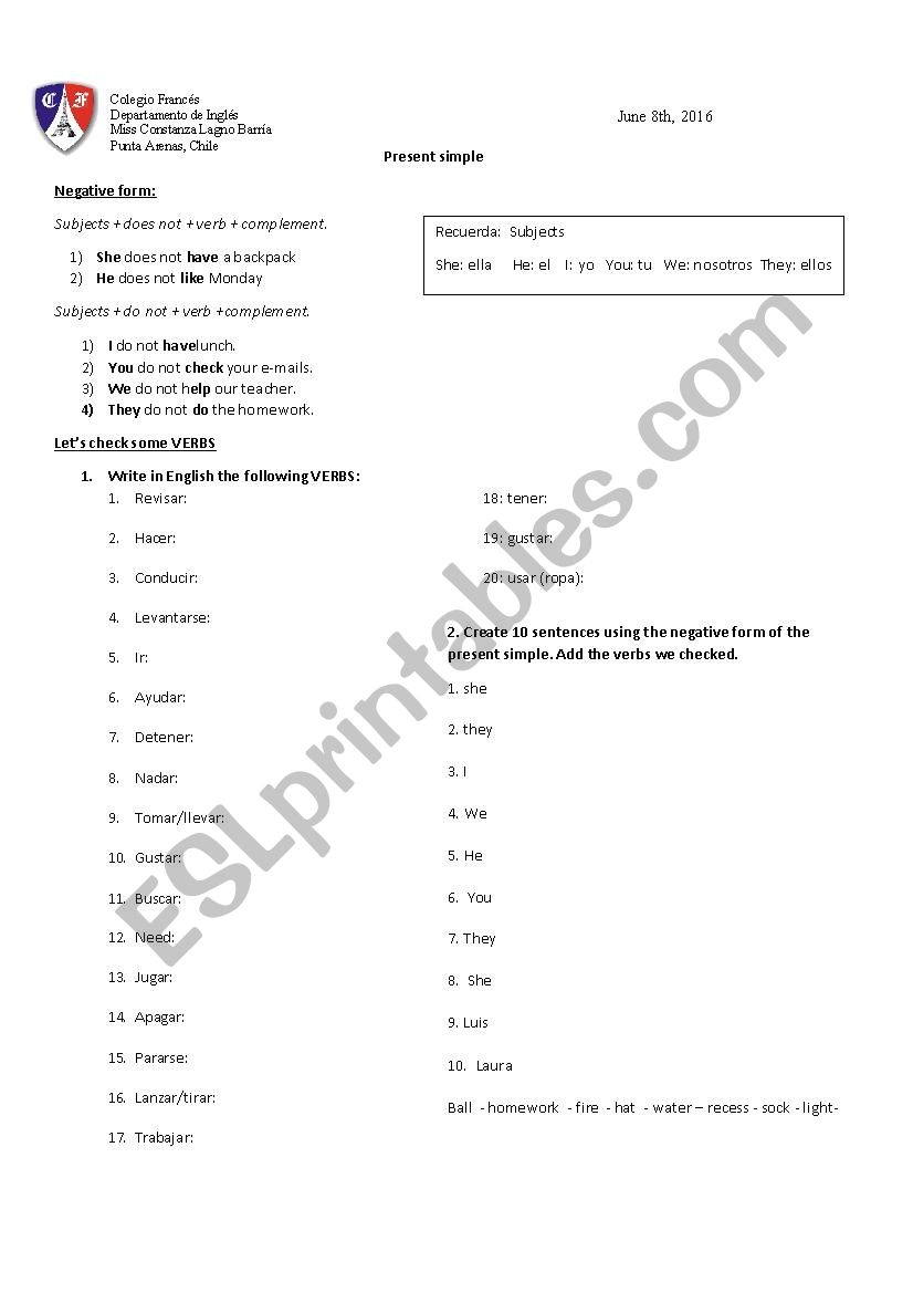 Present simple exercises  worksheet