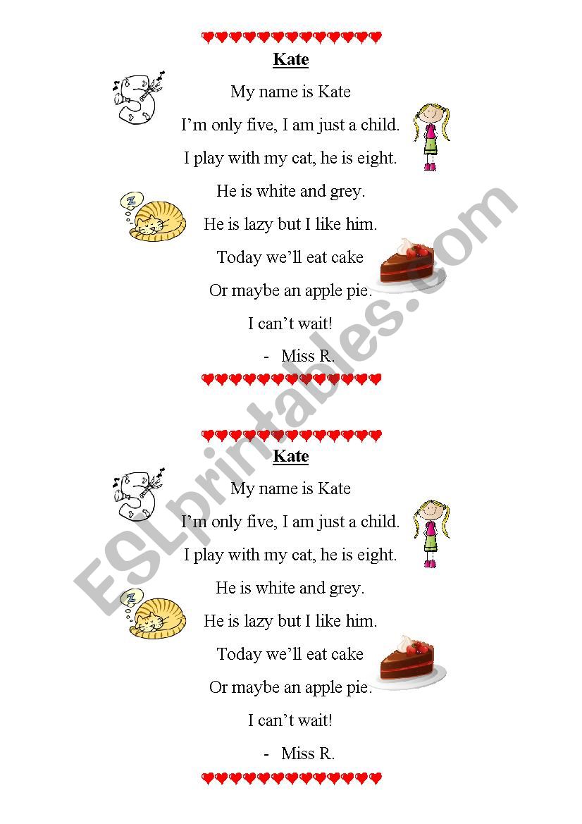 Kate - a poem worksheet