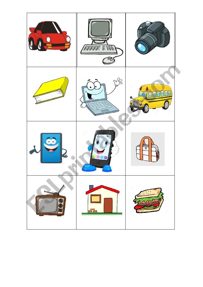 memory game objects worksheet