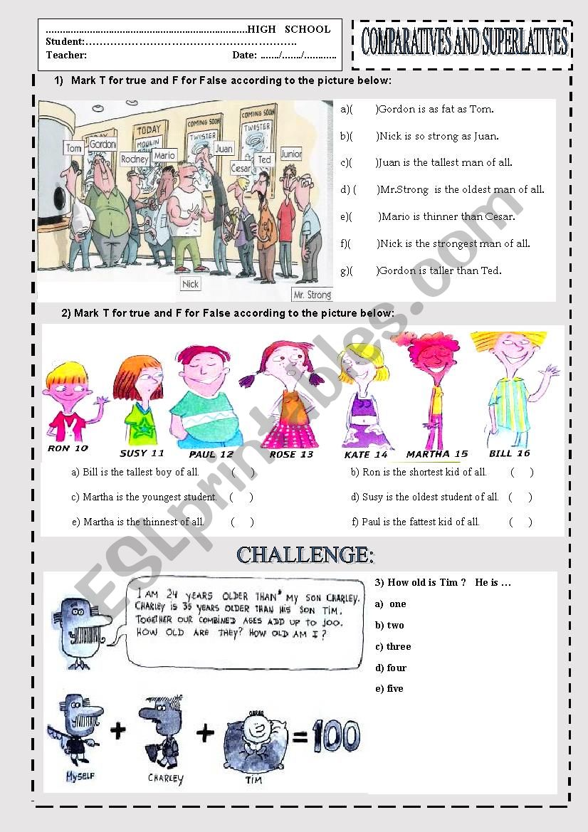 Comparative vs Superlative worksheet