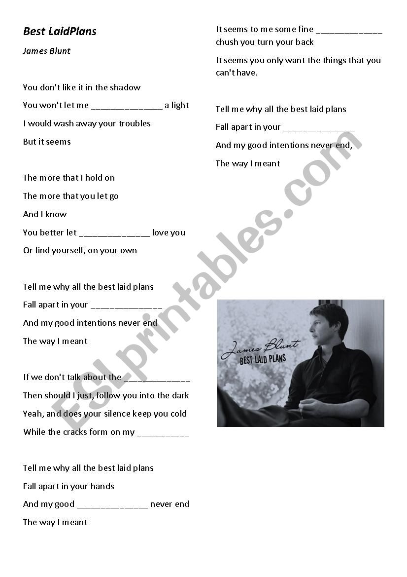 BEST LAID PLANS - JAMES BLUNT worksheet