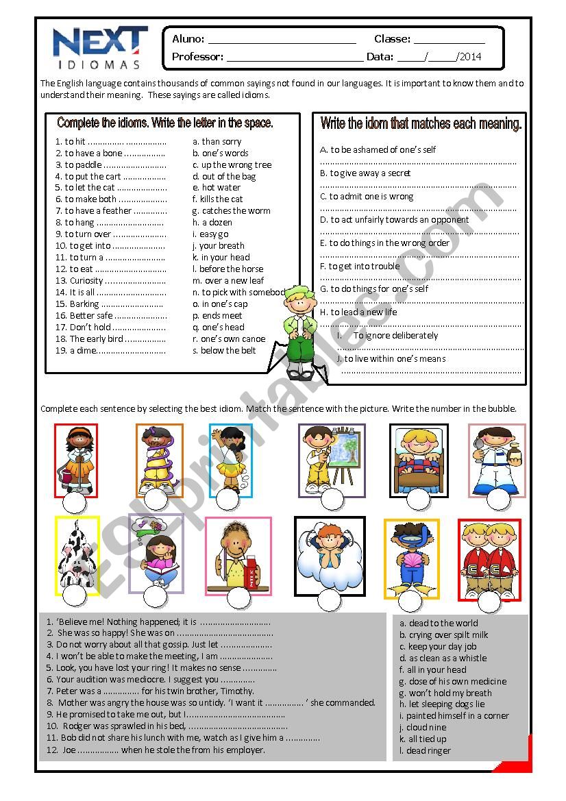 Idioms worksheet