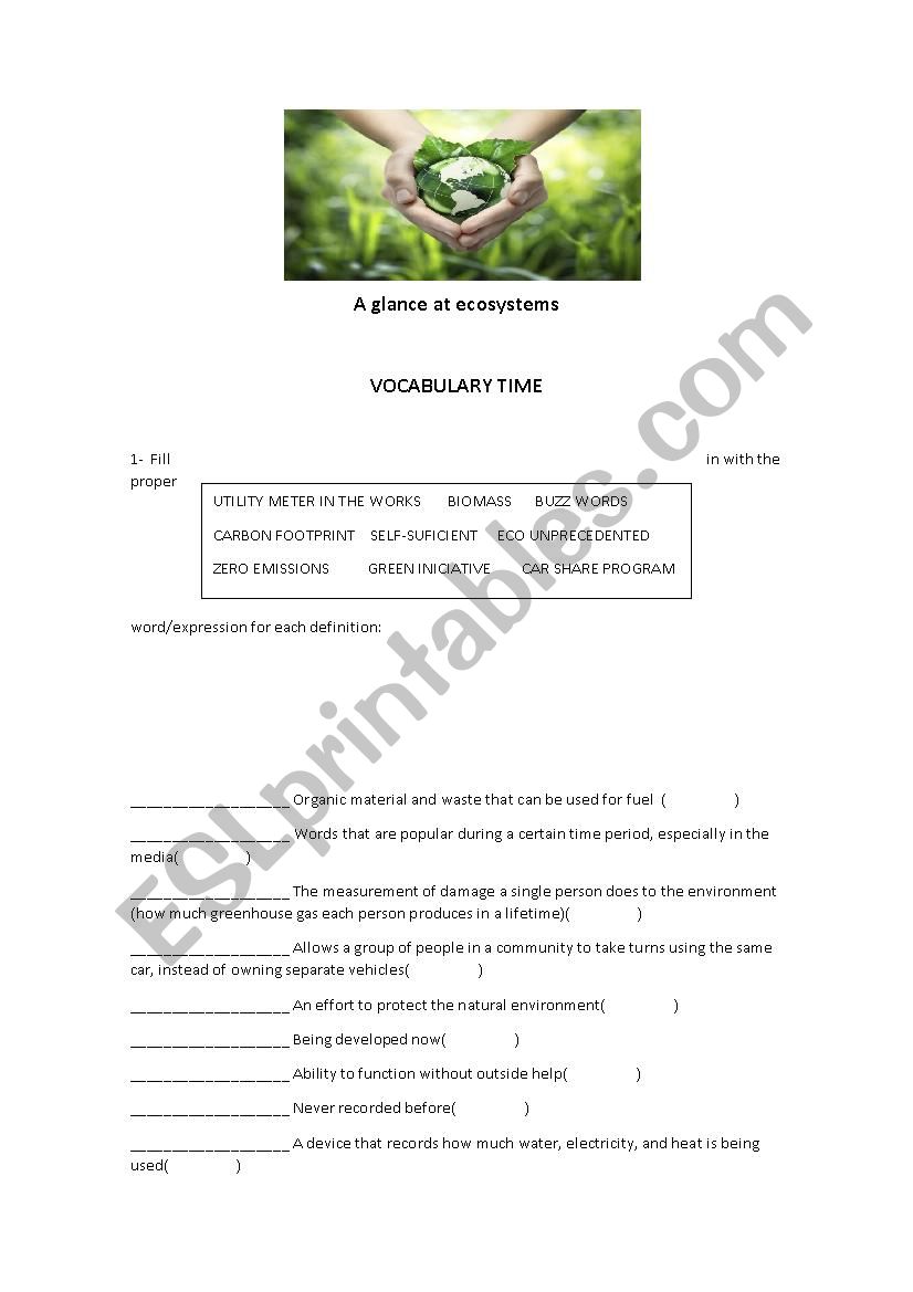A glance at ecosystems worksheet