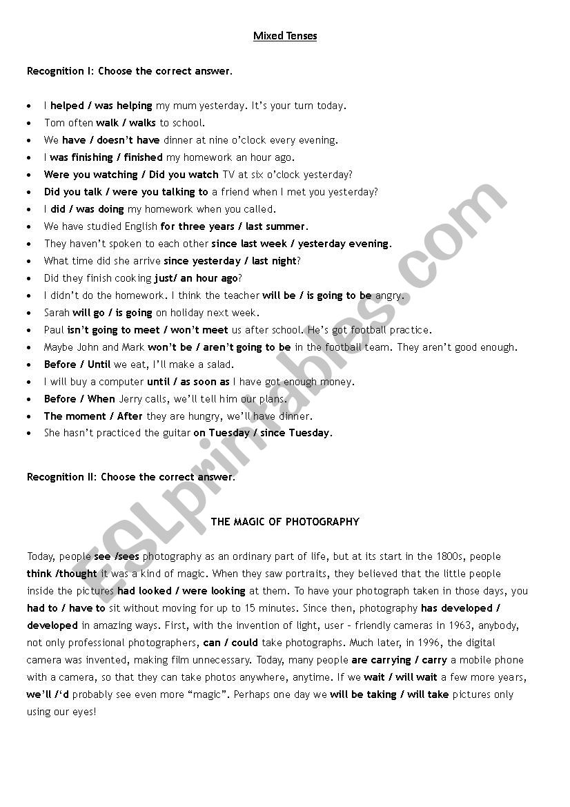 Mixed Tenses worksheet