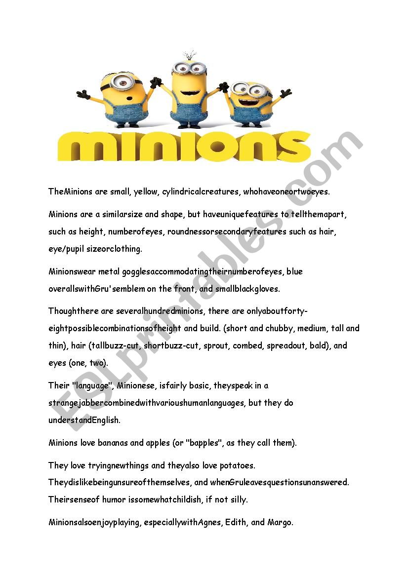 The Minions_introduction worksheet