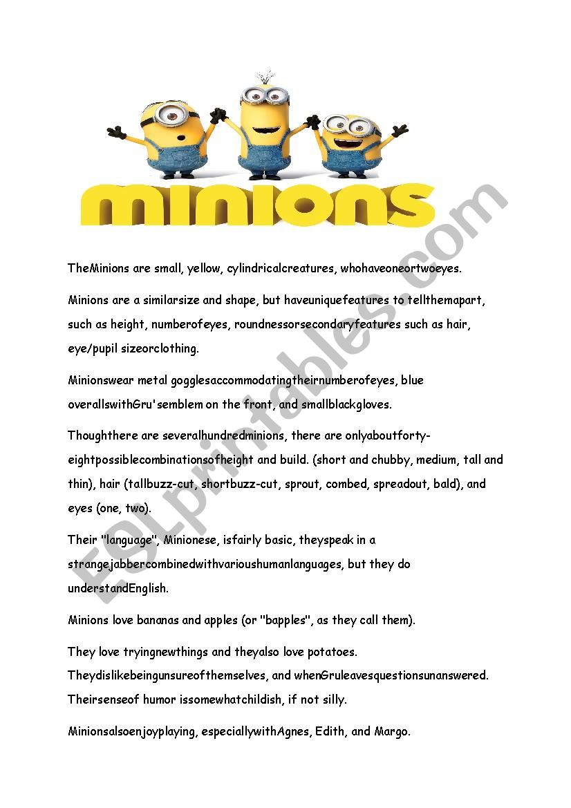 The Minions_introduction worksheet
