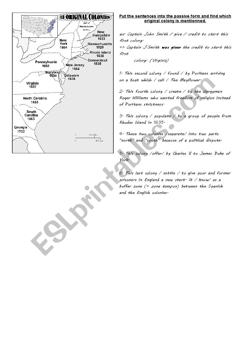 Thirteen English Colonies Worksheet