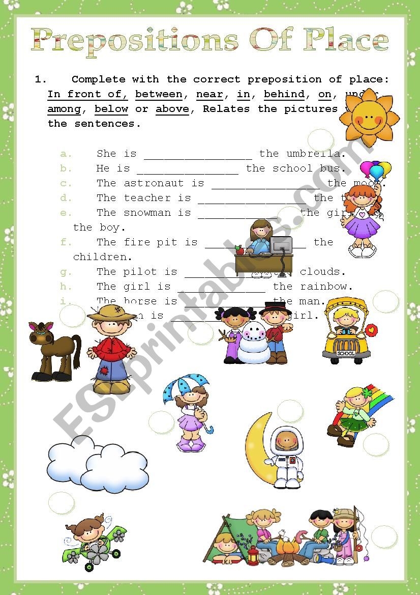 Prepositions Of Place worksheet