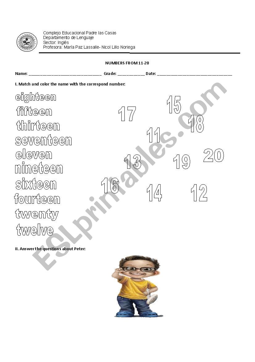 numbers from 11-20 worksheet