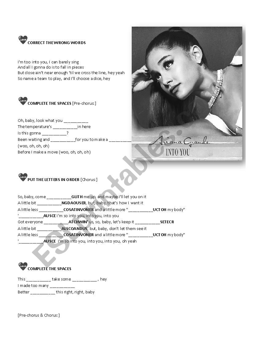 Into You - Ariana Grande worksheet