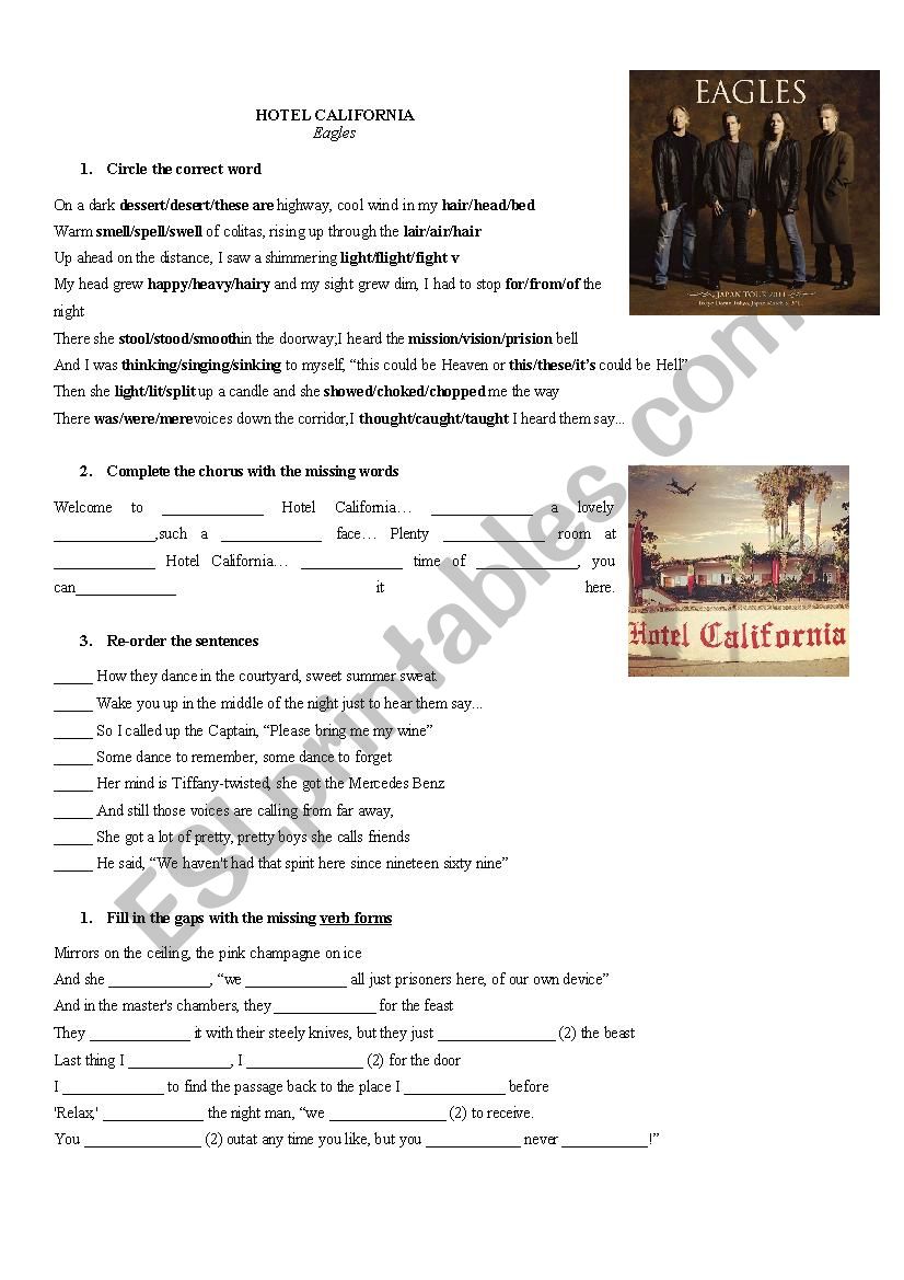 Hotel California worksheet