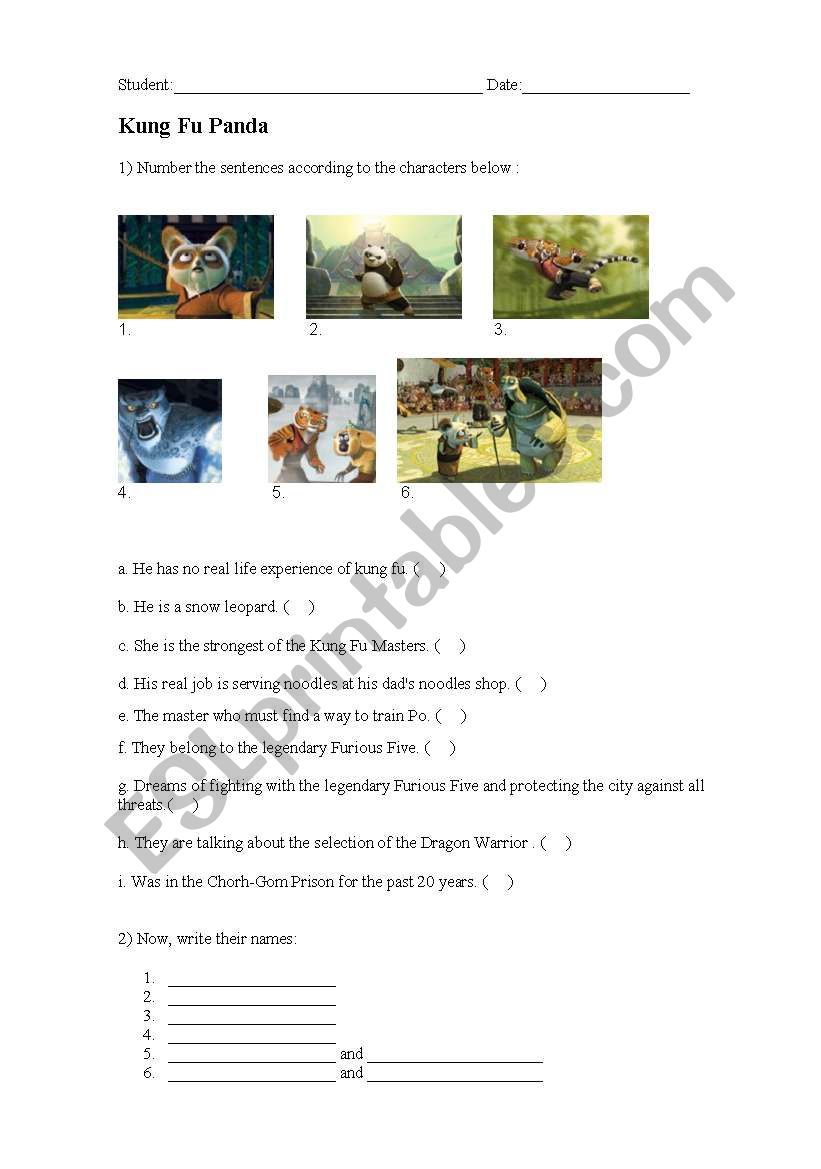 Kung Fu Panda Worksheet ( MOVIES)