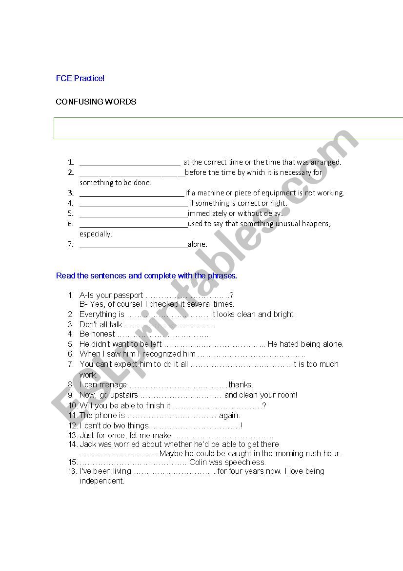 Confusing words worksheet