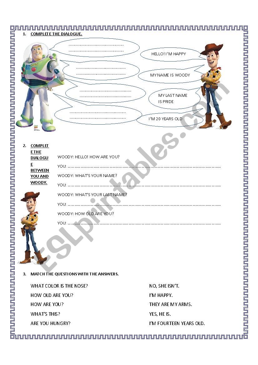 Personal information  worksheet