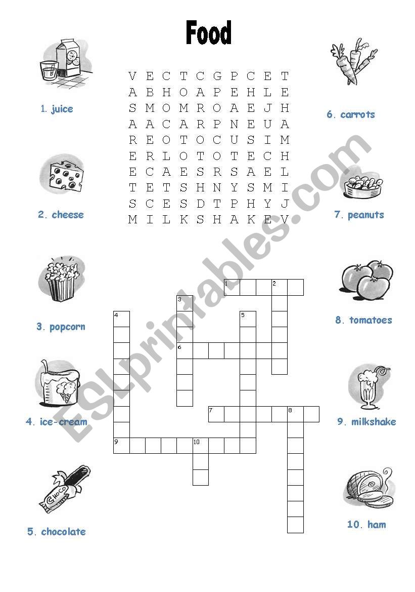 Food Wordsoup and Crossword worksheet