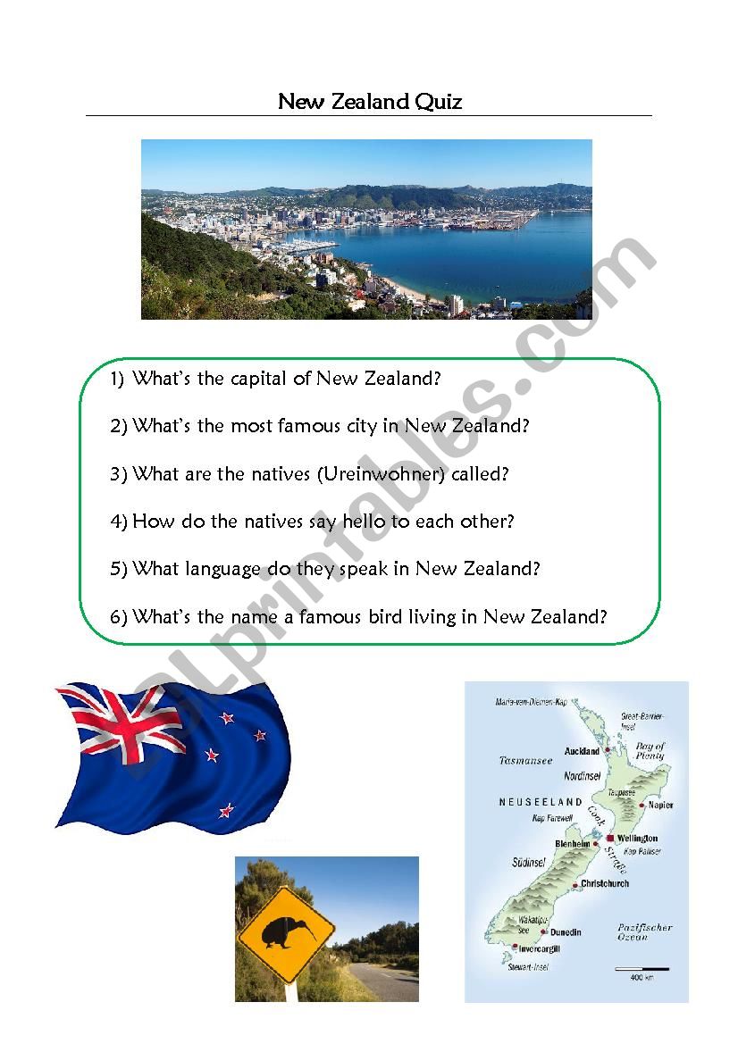 Quiz on New Zealand worksheet