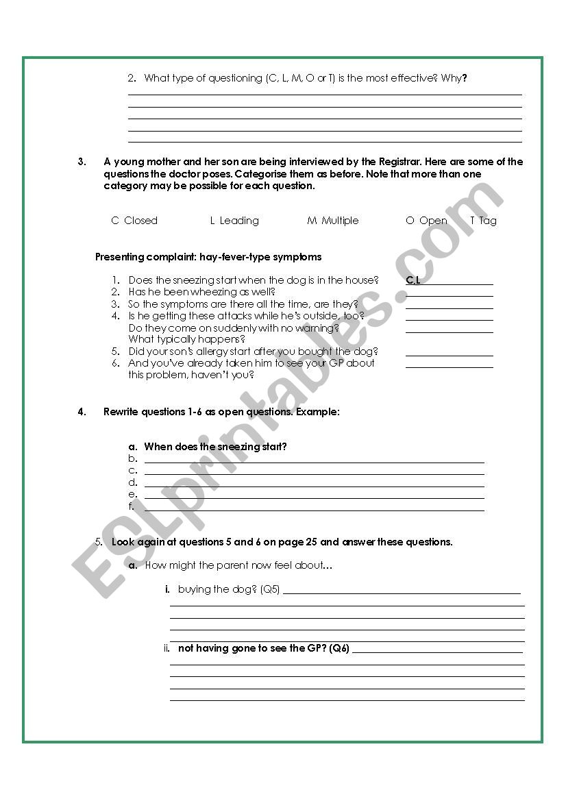 Medical English part 2 worksheet