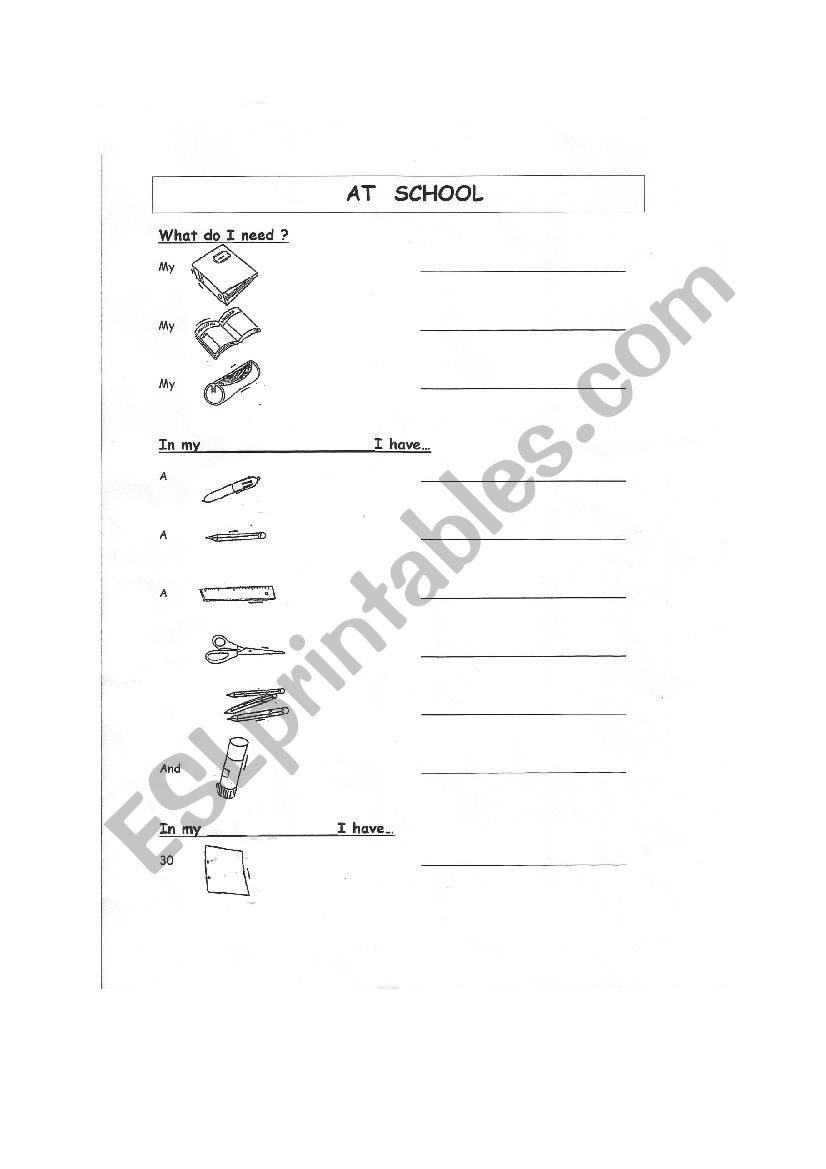 At school - writing exercise worksheet