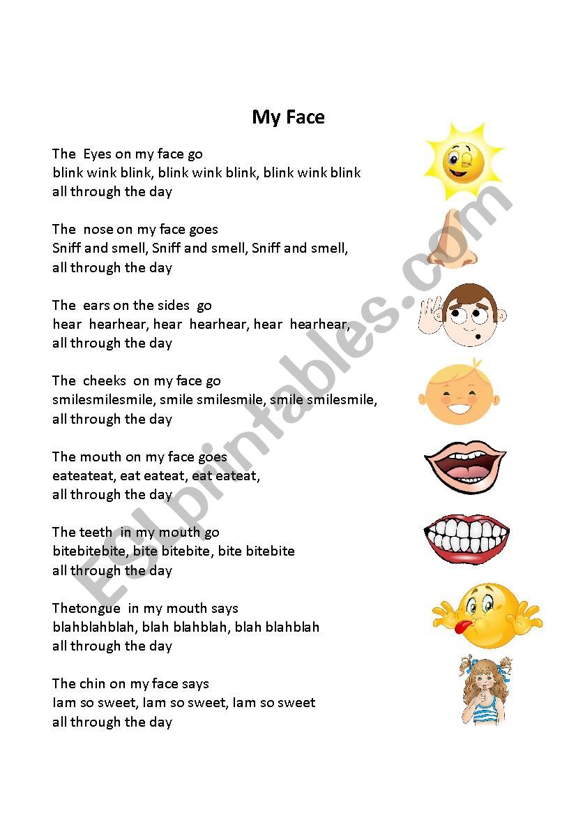 My Face worksheet
