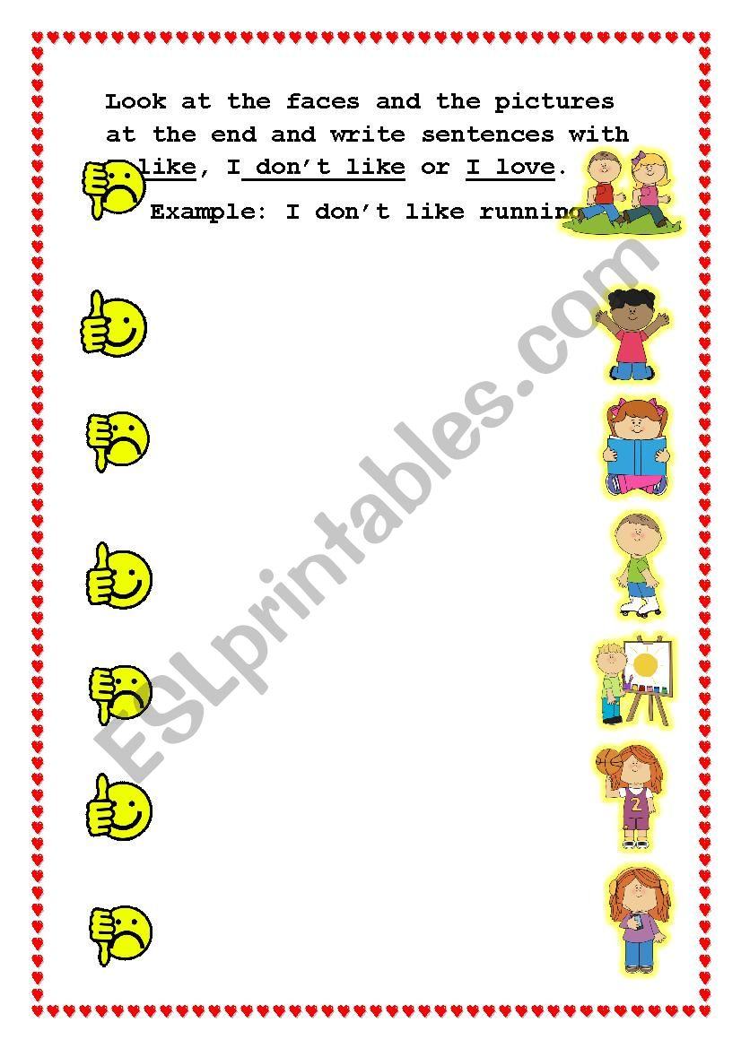 Likes and dislikes worksheet