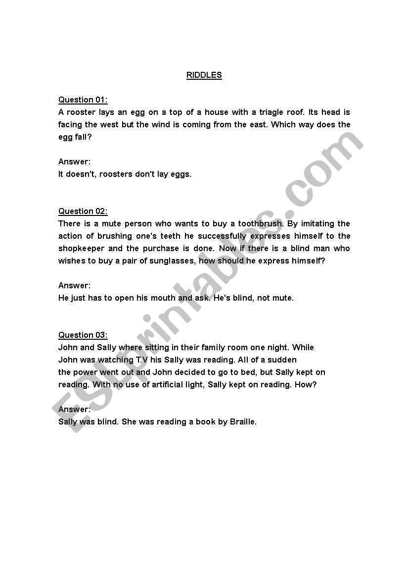 Riddles with answers worksheet