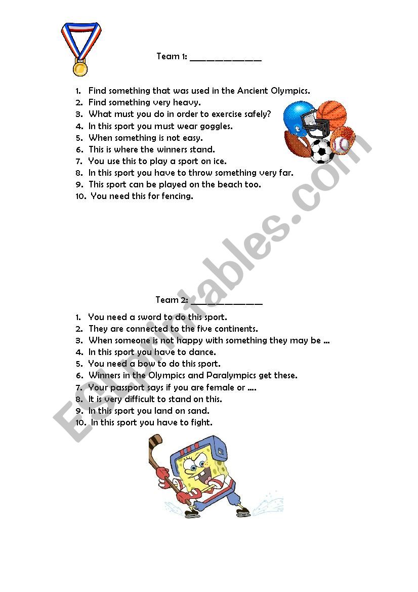 sports scavenger hunt worksheet