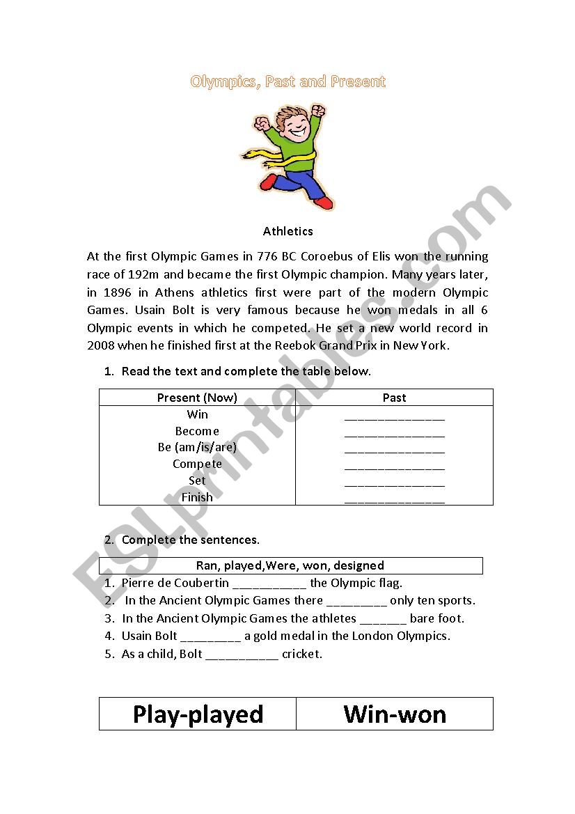 Olympics past and present worksheet