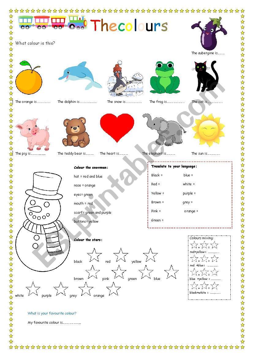 The colours worksheet