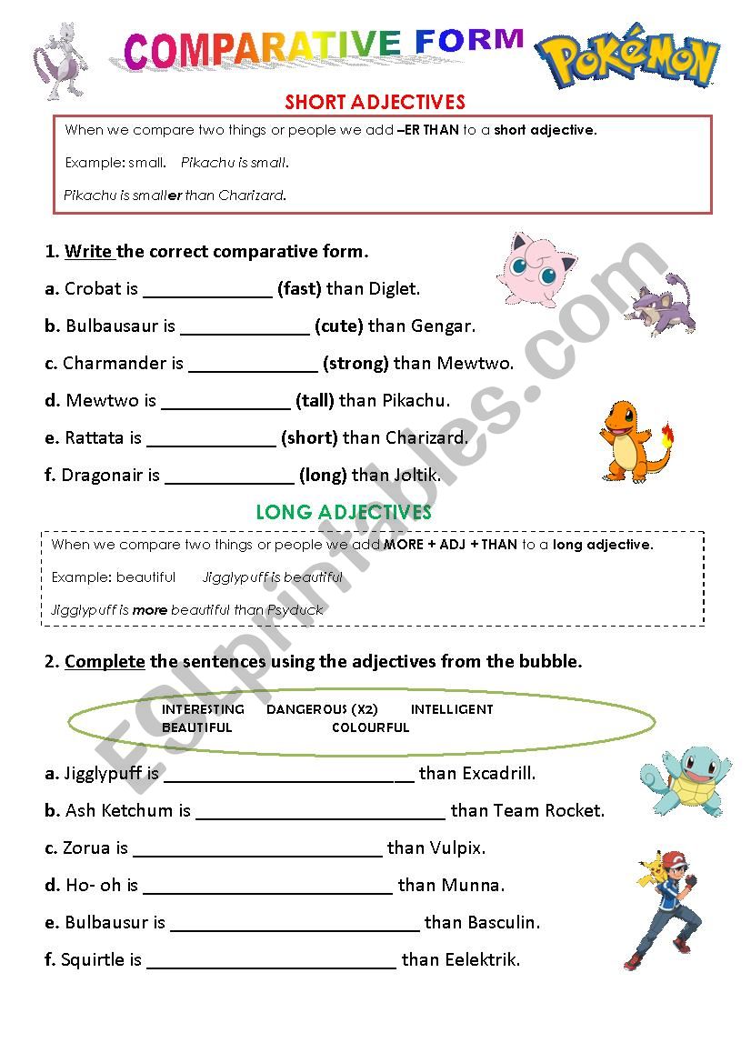 COMPARATIVE FORM POKEMON  worksheet