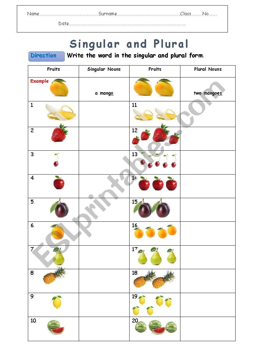 Fuits worksheet