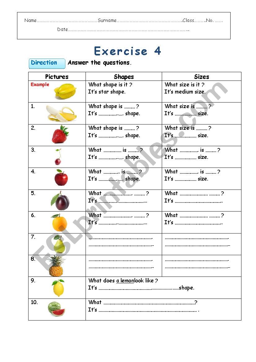 Fruits worksheet