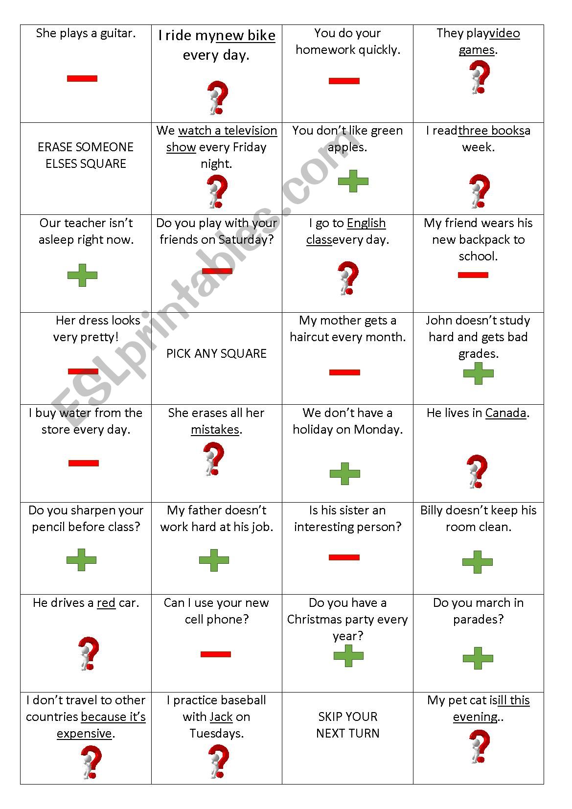 Present Simple Coin Toss Game worksheet