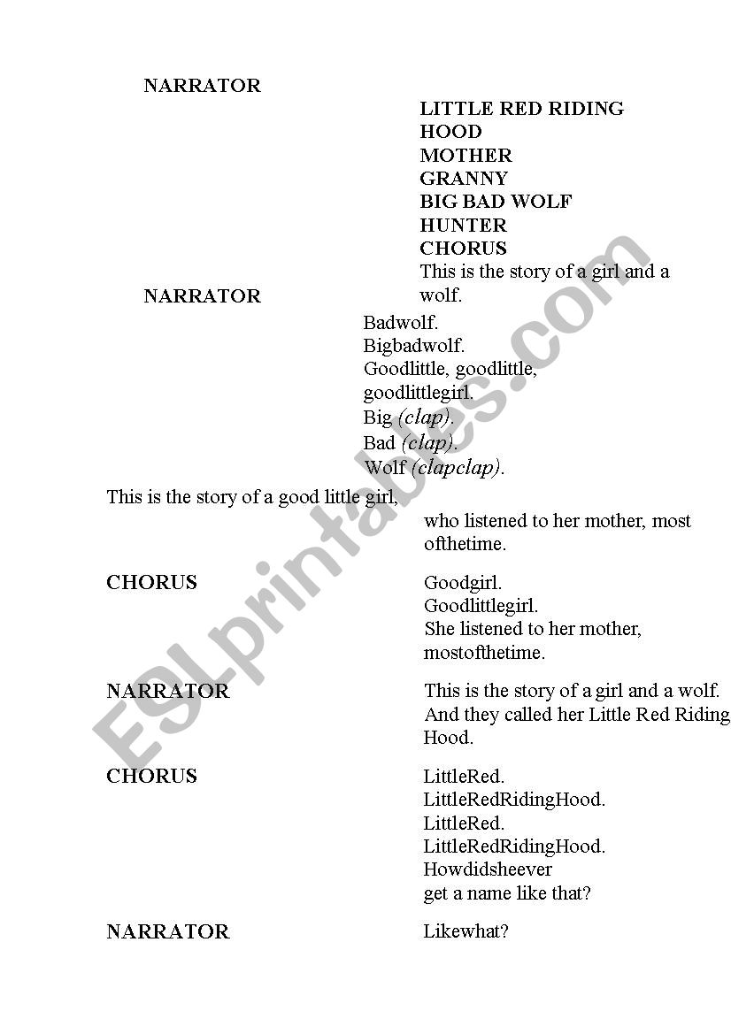 Red Riding Hood Play worksheet