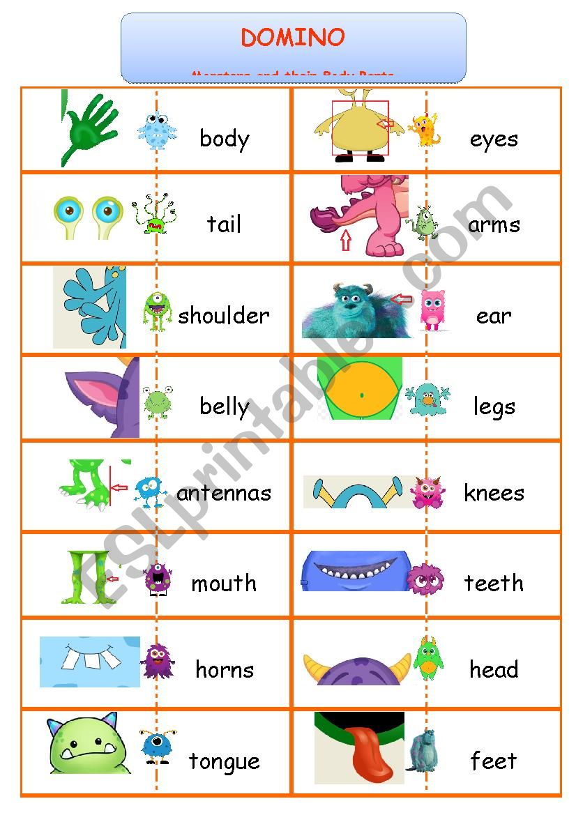 Dominoes: Monster Body Parts  worksheet