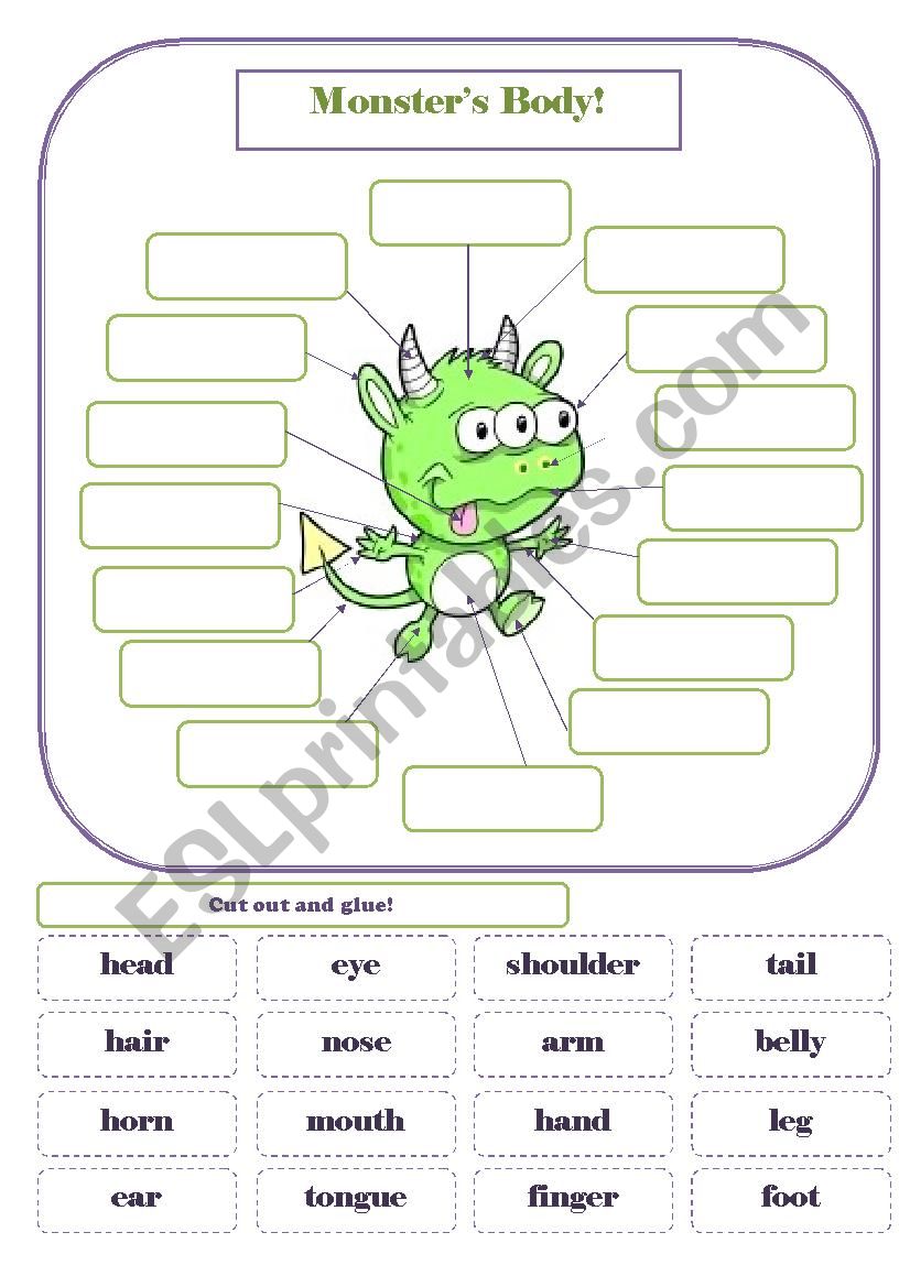 Monsters Body Parts worksheet