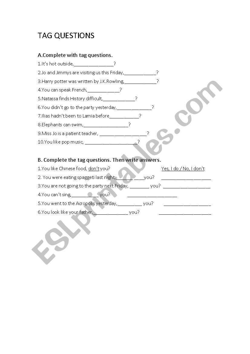 tag questions cclass worksheet