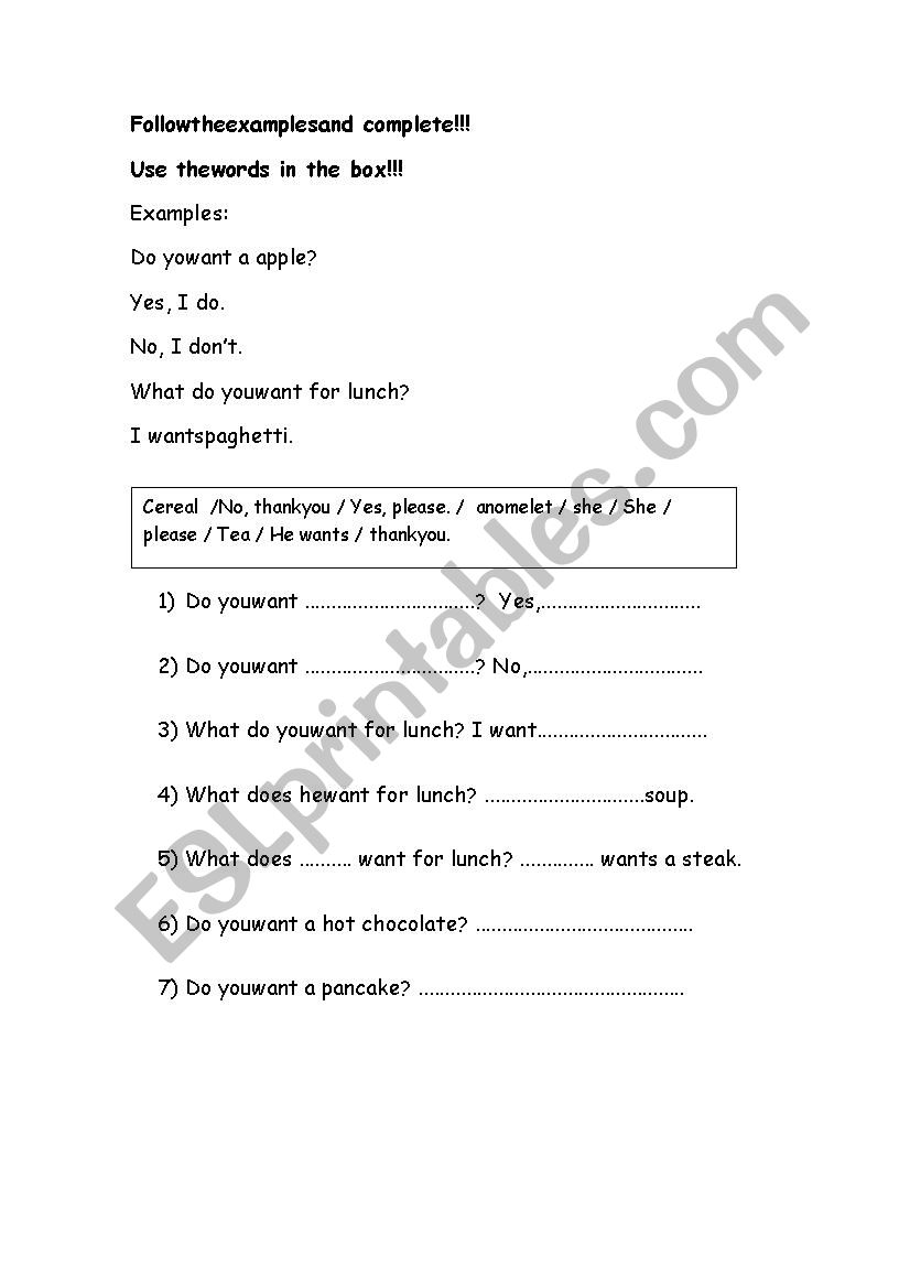 Follow the examples and complete!!! 