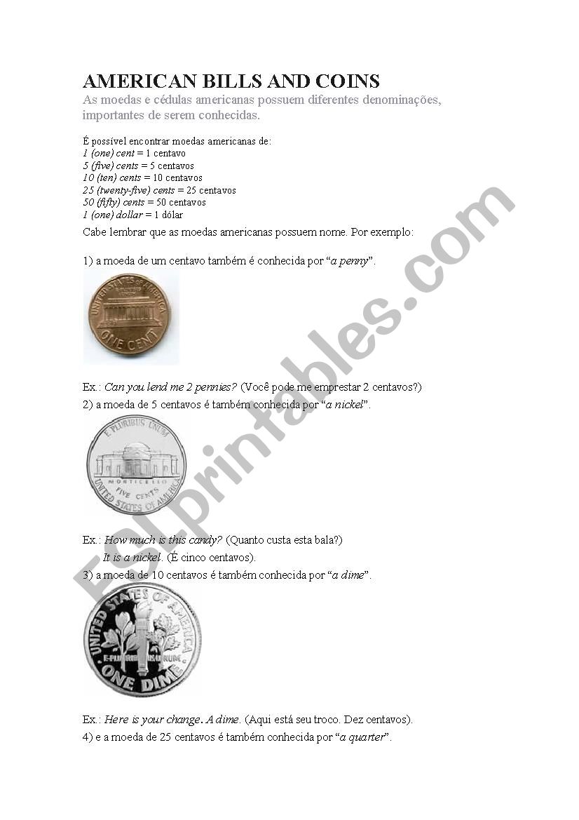 American Coins worksheet