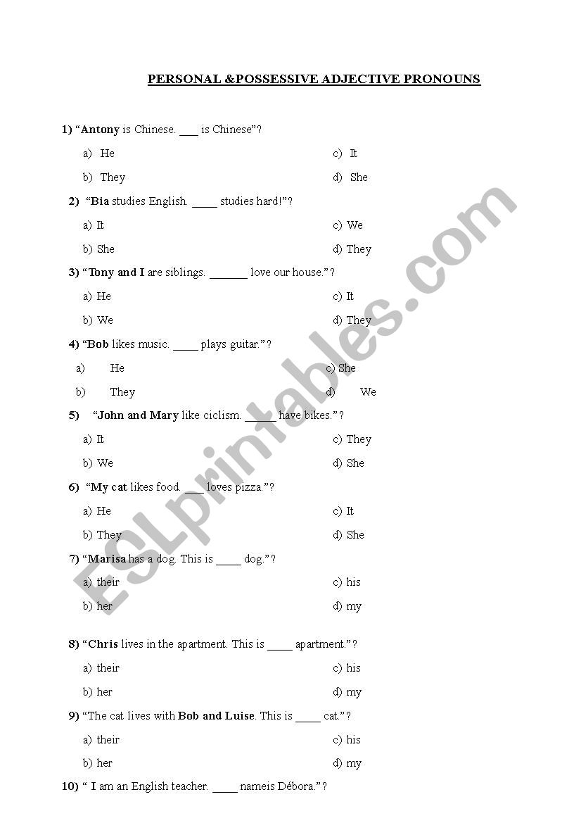 Personal and possessive adjective pronouns